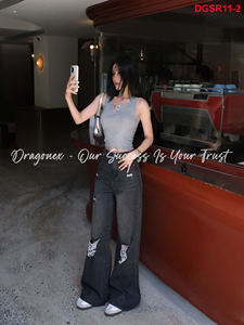 Cool Jeans rectos desgastados Estilo de la calle de verano con detalles rasgados y rayados Combinado fácilmente con todo tipo de tops - Product Image 3