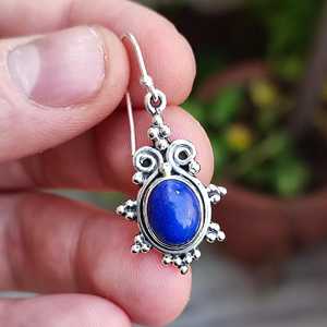 Boucles d'oreilles pendantes en argent sterling 925, faites à la main, avec pierre précieuse ovale naturelle en lapis-lazuli, bijoux raffinés, pierre de naissance de septembre - Product Image 3