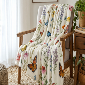 Custom Printed <b>Throw</b> Blanket Personalized Butterfly Wildflower Gift Sublimation Flannel Fleece Polyester - Product Image 1