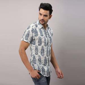 DarkBlue Men's Casual Printed Cotton <b>Shirt</b> Breathable Cool XL Size Long Sleeves Digital Printing Poplin Woven Fabric ODM Supply - Product Image 4
