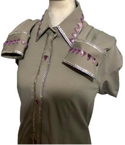 Chemise de spectacle western Cowgirl faite à la main sur tissu taffetas extensible pour vêtements équestres - Product Image 5