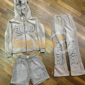 Ropa de calle con logotipo personalizado de peso pesado 400 Gsm pulóver francés Terry Unisex Vintage Puff estampado chándal para hombres - Product Image 6