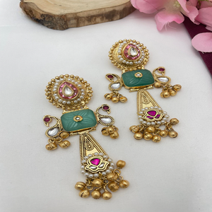 Boucles d'oreilles en laiton cachemire traditionnel de haute qualité pour femmes bijoux de patrimoine indien ethnique Vintage idéal pour les festivals, les mariages - Product Image 3