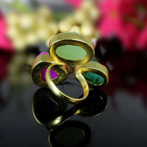 Vente en gros Bagues ajustables Druzy vertes et roses Plaqué or 18 carats Incrustation de pierres précieuses géométriques de Bohème Bijoux de mariage tendance pour femmes - Product Image 1