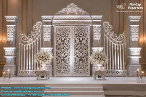 Scène de réception de mariage indienne incroyable, scène de mariage royale en fibre, toile de fond florale en fibre, scène de mariage asiatique de luxe, États-Unis - Product Image 5