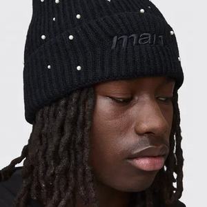 Bonnet d'hiver personnalisé avec logo, respirant et chaud, en tricot, avec perles décoratives, broderie personnalisée, fournisseur en gros - Product Image 3
