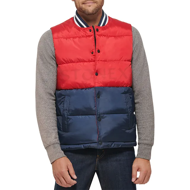 Chaqueta de plumón Chaleco de invierno personalizado Excelente abrigo de plumón sin mangas Tejido de poliéster Hombres Puffer Sudadera con capucha extraíble Cálido Tallas grandes