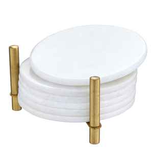Juego de posavasos de mármol blanco Makrana con soporte dorado Mid Century Modern - Product Image 1