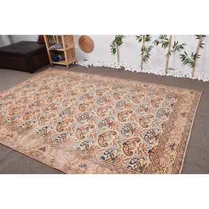 Tapis vintage 6,6x9,4 pieds, grand tapis turc, tapis abstrait beige - Product Image 4