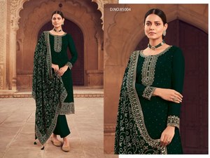 Ready-to-Wear Customizable Semi-Stitched Georgette Silk Embroidered Reversible <b>Three</b> Piece Salwar Kameez Matching Dupatta Party - Product Image 3
