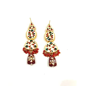 Ensemble de bijoux de mariée plaqué or 18 carats, serti de pierres Kundan et de perles, couleur bordeaux, avec zircon et perle, pour mariage ou cadeau - Product Image 6