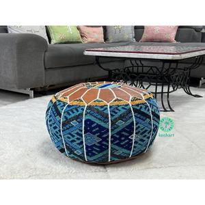 Moroccan Leather <b>Pouf</b> Handmade Ottoman <b>Footstool</b> Traditional Handcrafted Pouffe Home Decor Boho Ottoman Seat Living Roo - Product Image 1