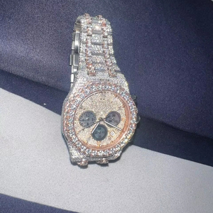 VVS Moissanite oro amarillo para reloj suizo diamante brillante colección Hip Hop de lujo para hombres banda de acero inoxidable cuarzo - Product Image 1