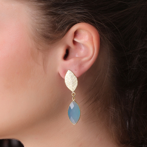 ต่างหูพลอยคาลซิโดนีสีน้ำเงินประดับด้วยทองชุบทำมือหรูหรา - Product Image 6
