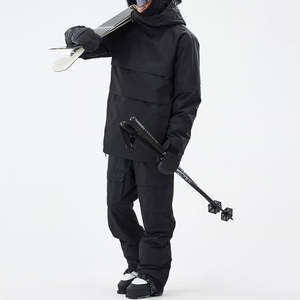 Anorak Veste de ski noire avec capuche pour snowboard Poches zippées imperméables et respirantes Salopette de ski unisexe quantité minimale de commande bas personnalisé Expédition rapide - Product Image 6