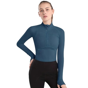 Wholesale Women's Sports Custom Cropped Fitness Wear Half Zipper <b>Jacket</b> High Stretch Workout <b>Yoga</b> Set | OEM Service - Product Image 5