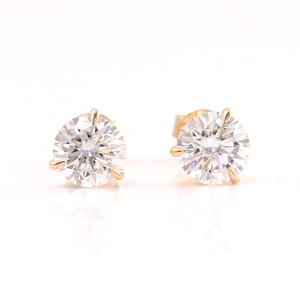 Boucles d'oreilles classiques en diamant moissanite rond à 3 griffes, style Provence, en or blanc 14 carats, cadeau pour femme, bijoux - Product Image 1