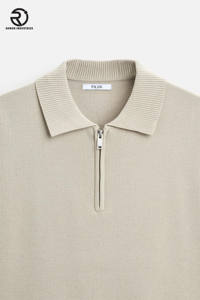 Chemises polo en tricot pour hommes en coton biologique personnalisé de couleur unie, demi-fermeture éclair, fabricant en gros pour hommes - Product Image 4