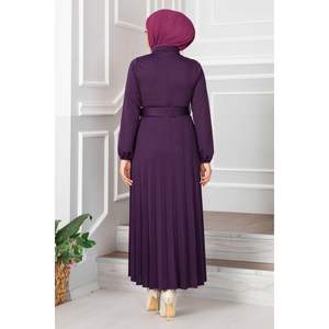 Vestido plisado modesto Aynur Plum - Product Image 3