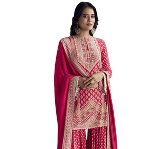 Conjunto Sharara con estampado rojo para fiestas festivas tradicionales al por mayor bodas eventos Sangeet reuniones culturales y étnicos a granel - Product Image 3