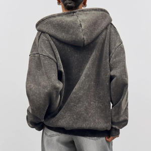 Custom Made Logo <b>Acid</b> Wash Zip up Hoodies Fleece 400gsm Heavy Weight Oversized <b>Drop</b> Shoulder Sun Faded Custom Hoodies for Men - Product Image 3