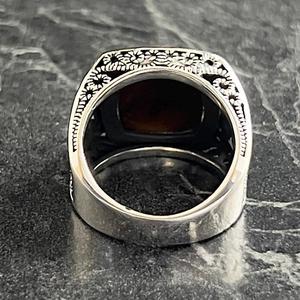 Anillo de Plata de Ley 925 Vintage para Hombre, Estilo Floral, Joyería Turca Hecha a Mano, Gema de Ojo de Tigre Marrón, Engaste en Bisel, Corte Cuadrado - Product Image 6