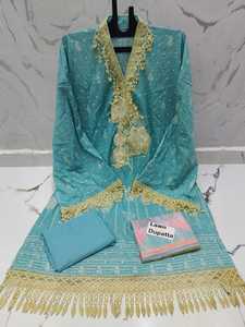 Jacquard Woven Patiala Suit Salwar and Matching <b>Shawl</b> Unstitched Fabric Length for Custom Designer Stitching - Product Image 6