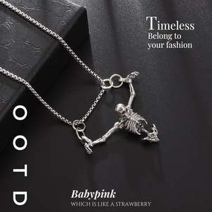 Collier Homme Gothique Punk Squelette Crâne Alliage Chaînes Argent Biker Rock Sufferer Captivité Pirate Style - Product Image 2