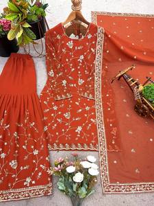 Sharara pour femme, style Kritva, en faux georgette lourde, orné de sequins, séchage rapide, pour mariage, automne et été, fabrication artisanale, excellence ethnique - Product Image 3