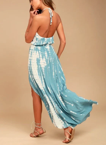 Robe maxi en rayonne tie-dye lavable, coupe trapèze, col en V, épaules tombantes, manches kimono, corsage en surplis, style vintage doux, respirante - Product Image 6