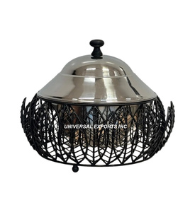 Hotpot de Metal con diseño de hojas, hecha a mano cazuela de excelente calidad, calentador de alimentos de Metal decorativo de forma redonda - Product Image 2