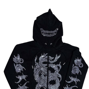 Sudaderas con capucha de algodón 100% para hombre de etiqueta privada con diseño personalizable de diamantes de imitación para la temporada de invierno - Product Image 5