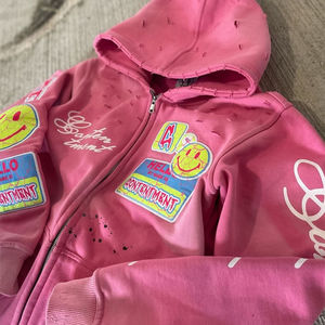 เสื้อมีฮู้ดซิปสำหรับผู้ชายปรับแต่งได้ปรับแต่งได้แฟชั่นผ้าปะเย็บปะปักสีลายปะ100% ผ้าฝ้าย OEM - Product Image 3