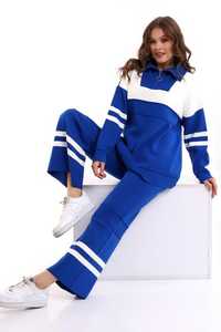 Conjunto de dos piezas de gran tamaño con cremallera a rayas de punto para mujer de alta calidad, ropa informal, ropa de oficina, conjunto de pantalones y suéter - Product Image 5