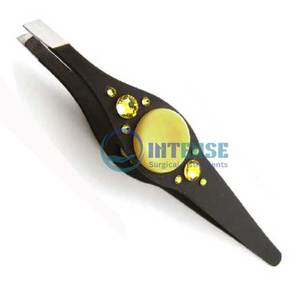 Pinzas profesionales de acero inoxidable con punta inclinada para cejas y pestañas, diseño de agarre antideslizante - Product Image 2
