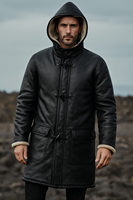 Vente en gros de trench-coat long à capuche en cuir de mouton véritable personnalisé manteau d'hiver pour homme doublure en fourrure veste surdimensionnée à la mode faite à la main