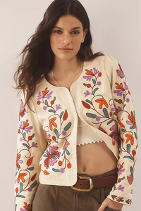 Boho Floral Embroidered Dyed Cotton Suzani Anti-Wrinkle Autumn <b>Jacket</b> <b>Women</b> Long <b>Sleeve</b> Ethnic Style <b>Short</b> Coat Windproof - Product Image 4