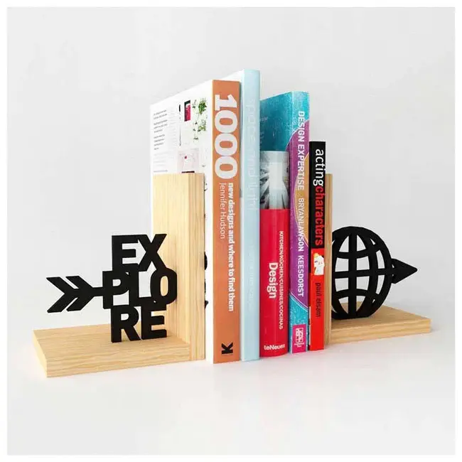Buy New Arrival Metal Book Ends with Explore Text With Wooden Base For Study Room Home And Super Markets