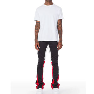 Ensemble de jogging de haute qualité en coton épais délavé à l'acide pantalon de survêtement Hip Hop évasé pour hommes avec panneau latéral - Product Image 4