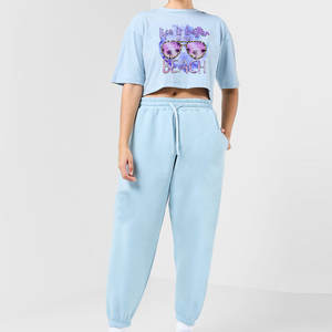 OEM à la mode Logo personnalisé été 100% coton haut court deux pièces ensemble court survêtement femmes ensembles survêtements pour filles - Product Image 5