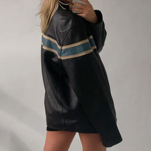 1990's Retro Vintage Ladies Oversize Bomber Chaqueta de piel de oveja Chaqueta de cuero larga suave para mujer - Product Image 2