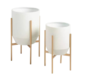 Ensemble de jardinières en métal finition antique avec supports dorés modernes, pots de plantes décoratifs d'intérieur et d'extérieur pour la maison, support de jardinière de jardin - Product Image 6