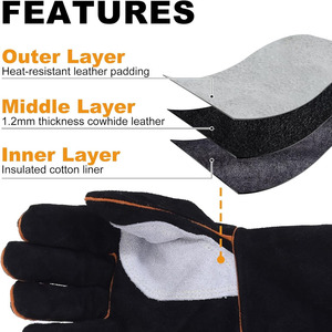 Gants de soudage en cuir de vachette renforcé Gants de protection des mains de sécurité industrielle résistants à l'abrasion Gants de barbecue - Product Image 4