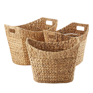 Ensemble de 3 paniers en jacinthe d'eau rectangulaires tissés par injection en fibre naturelle Boîtes de rangement écologiques de 10 à 20 litres de style bohème - Product Image 1