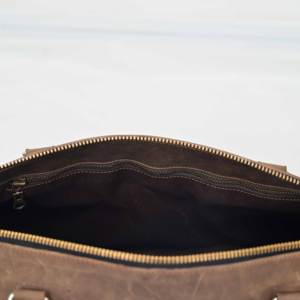 Bolsa de Viaje de Cuero Genuino para Hombre, Forro de Algodón, Gran Capacidad, Acabado Crazy Horse, Cierre de Cremallera - Product Image 6