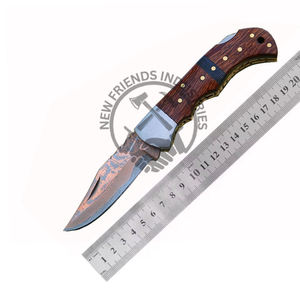 Couteau de poche en cuivre pliant damas fait à la main de qualité supérieure manche en bois lame Turquoise cadeau d'anniversaire pour le Camping bricolage Grade ODM - Product Image 6