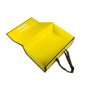 Cajas de Regalo Plegables Amarillas Impresas Personalizadas al por Mayor, Cajas de Almacenamiento de Papel Rígido con Cierre Magnético y Asa de Listón de Lujo - Product Image 3