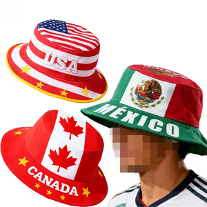 Casquettes de sport personnalisées en gros pour les événements de football, cadeaux pour les fans de football, chapeaux de seau de couleur drapeau national américain, canadien, mexicain - Product Image 1