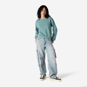 Vente en gros de haute qualité pull-over surdimensionné col ras du cou épaules tombantes sweat-shirt uni coton molletonné coton polyester sweat-shirt pour femmes - Product Image 4