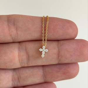 Tiny Christian Moissanite <b>Cross</b> Charm Necklace Minimalist VVS Moissanite Party Pendant Dainty <b>Silver</b> Plated 2mm Diamond <b>Cross</b> - Product Image 4